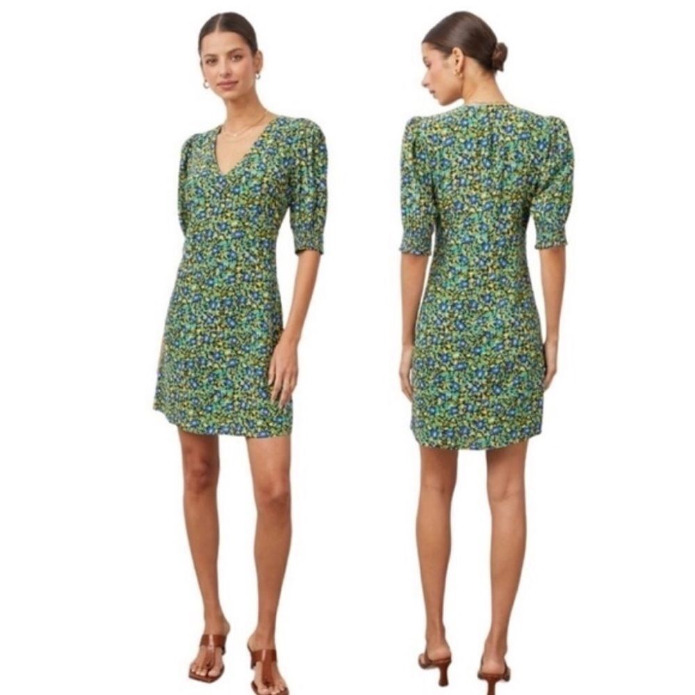 Rails Roma Green Blue Garden Floral Print V-Neck Mini Dress $218